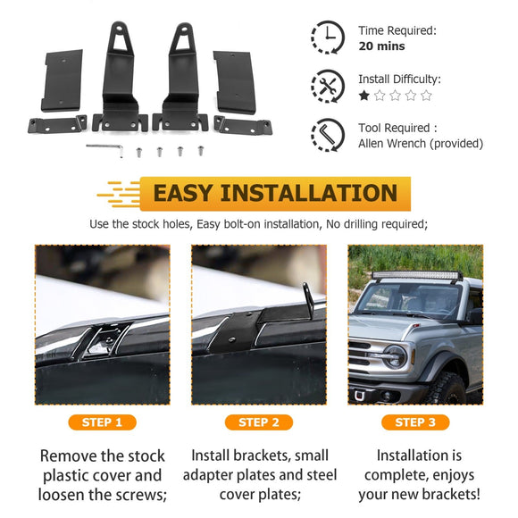 2021 - 2024 Ford Bronco 2/4 Door Roof 52" Curved LED Light Bar Mounting Bracket - WeiSen - 70101041