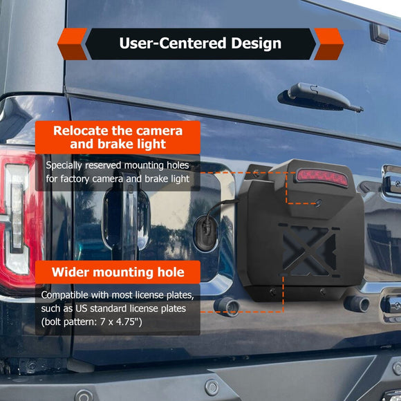 2021 - 2024 Ford Bronco 2/4 Door Spare Tire Delete License Plate Relocation Bracket w/ Camera & Brake Light Mounting Hole - WeiSen - 70302018