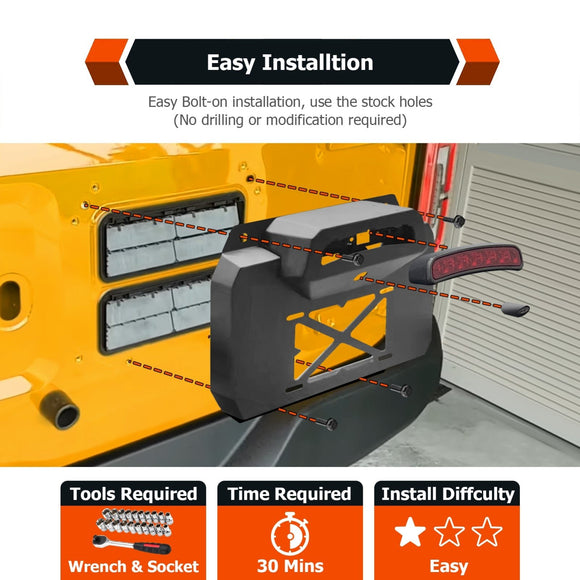 2021 - 2024 Ford Bronco 2/4 Door Spare Tire Delete License Plate Relocation Bracket w/ Camera & Brake Light Mounting Hole - WeiSen - 70302018