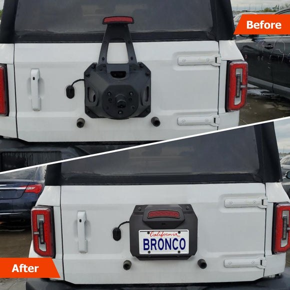 2021 - 2024 Ford Bronco 2/4 Door Spare Tire Delete License Plate Relocation Bracket w/ Camera & Brake Light Mounting Hole - WeiSen - 70302018