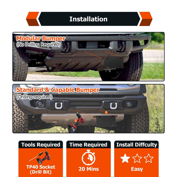 2021 - 2024 Ford Bronco 2/4 Door Steel Front License Plate Holder Bracket - WeiSen - 70302016