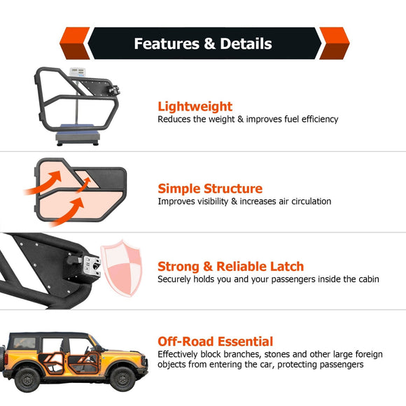 2021 - 2023 Ford Bronco 4 Door Steel 4Pcs Off Road Lightweight Tube Door Set - WeiSen - 70303023