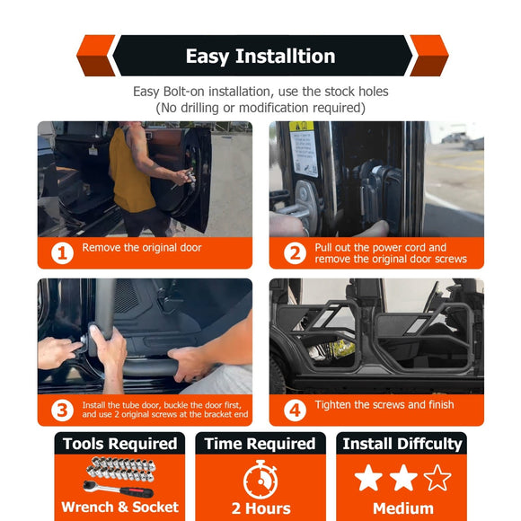 2021 - 2023 Ford Bronco 4 Door Steel 4Pcs Off Road Lightweight Tube Door Set - WeiSen - 70303023