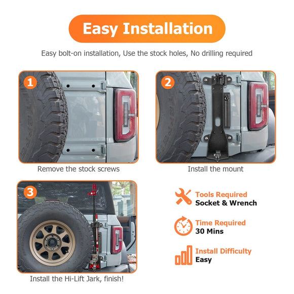 2021 - 2024 Ford Bronco Off - Road Solid Steel Tailgate High Lift Jack Carrier - WeiSen - 70107007