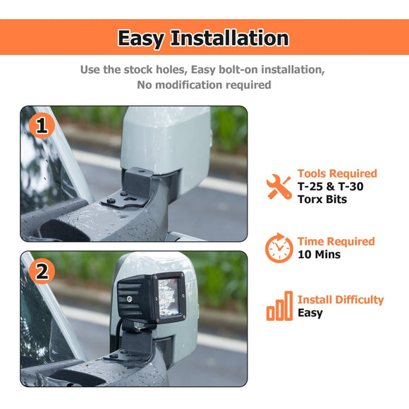 2021 - 2024 Ford Bronco Pair A - Pillar LED Cube Light Pod Mount Bracket - WeiSen - 70104035