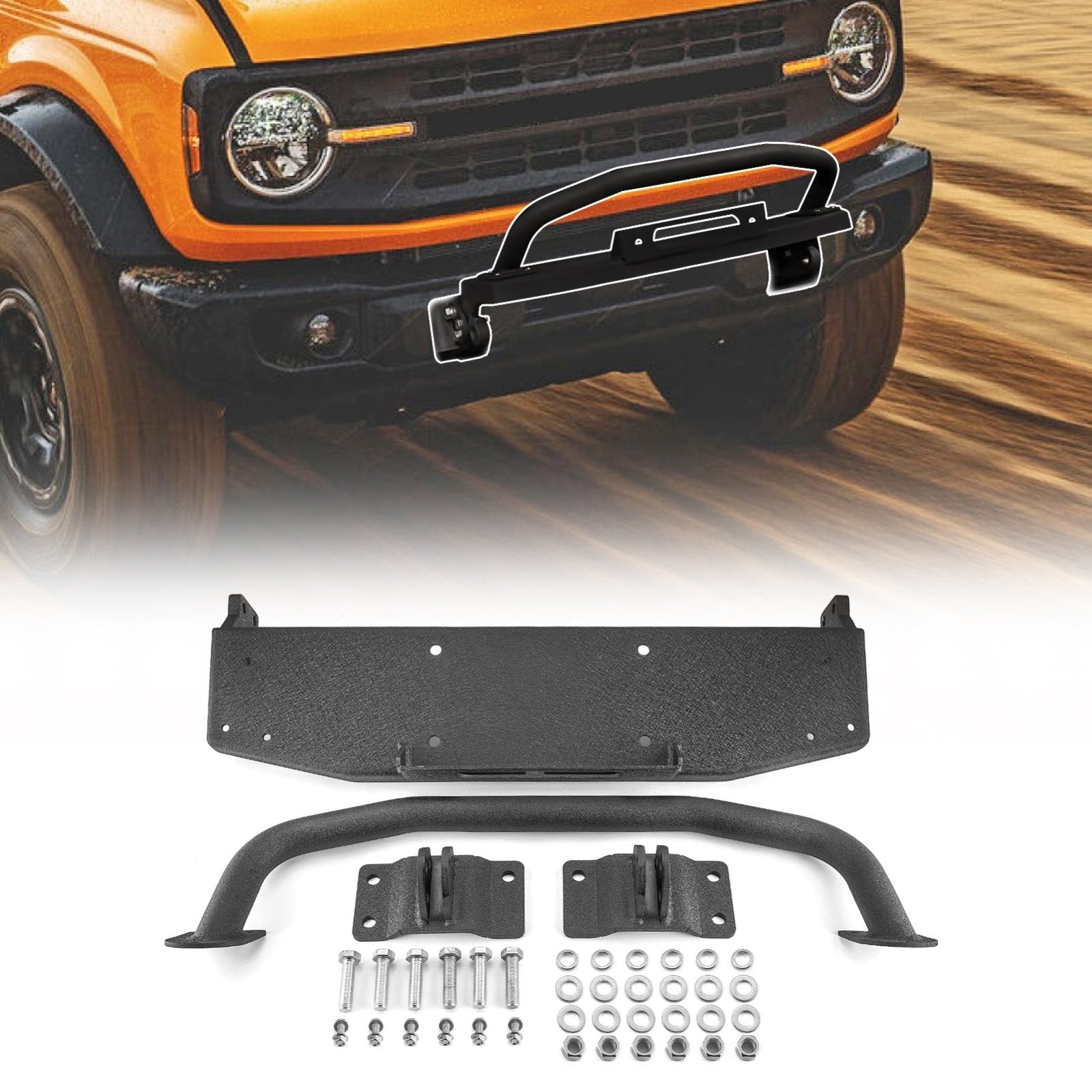 2021-2023 Ford Bronco Steel Front Bumper Bull Bar with Winch Frame & D-rings Bracket - Weisen