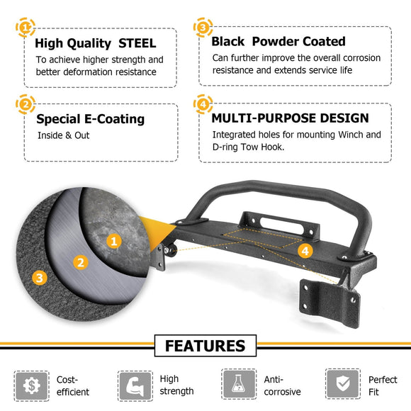 2021 - 2024 Ford Bronco Steel Front Bumper Bull Bar with Winch Frame & D - rings Bracket - WeiSen - 70306003