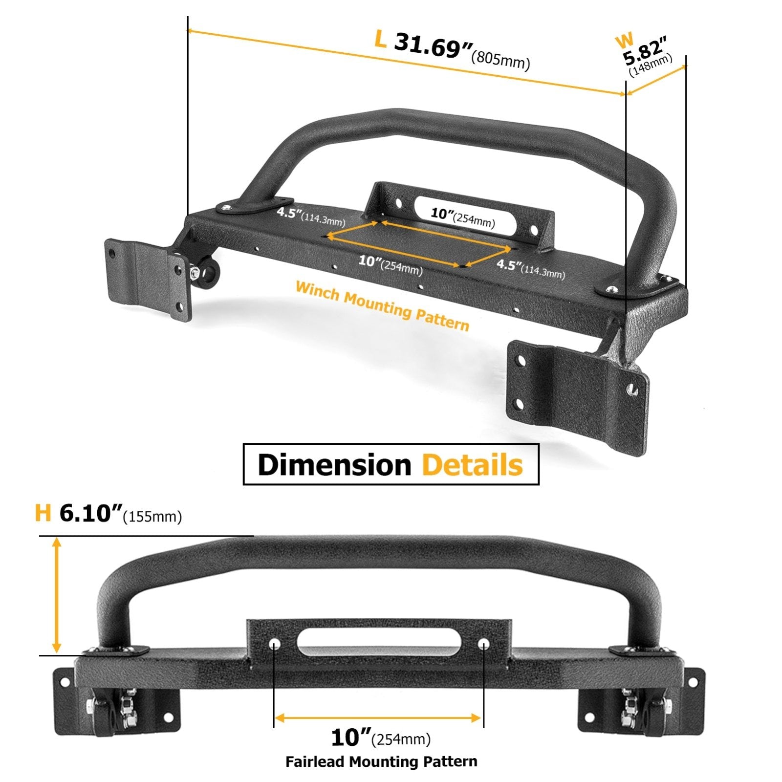 2021-2023 Ford Bronco Steel Front Bumper Bull Bar with Winch Frame & D-rings Bracket - Weisen