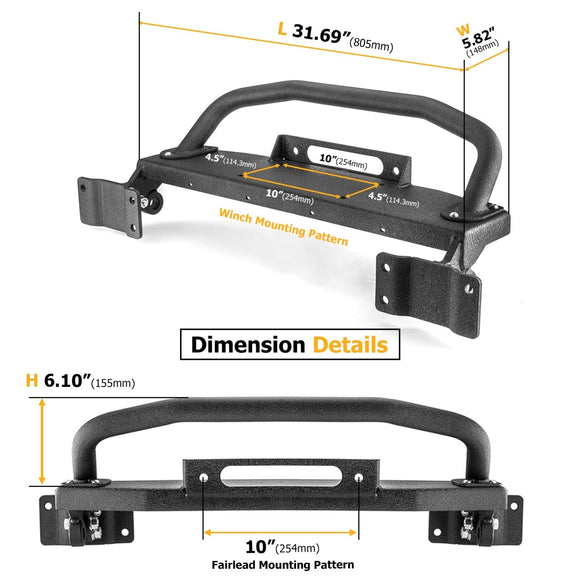 2021 - 2024 Ford Bronco Steel Front Bumper Bull Bar with Winch Frame & D - rings Bracket - WeiSen - 70306003