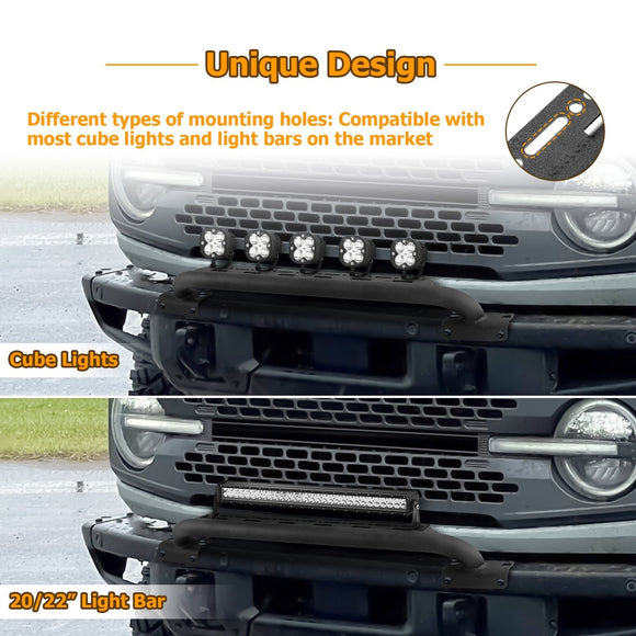 2021 - 2024 Ford Bronco Steel Front Bumper Protector Bar with LED Lights Mounting Holes - WeiSen - 70306002