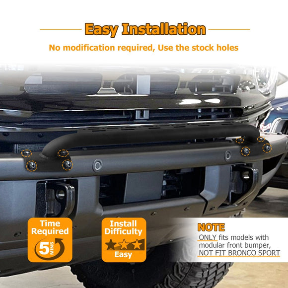 2021 - 2024 Ford Bronco Steel Front Bumper Protector Bar with LED Lights Mounting Holes - WeiSen - 70306002