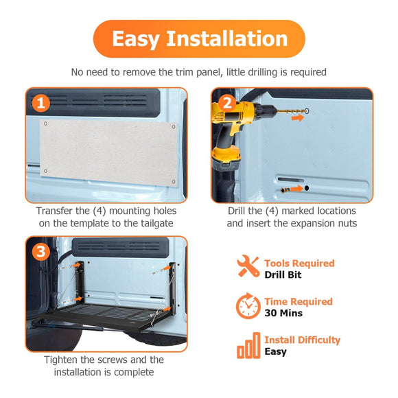 2021+ Ford Bronco 2/4 Door Heavy - Duty Steel Foldable Tailgate Table - WeiSen - 70303016