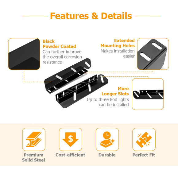 2021 - 2023 Ford F150 Raptor (3rd Gen) Heavy - Duty Steel Front Bumper Triple LED Fog Light Mount Bracket - WeiSen - 70102055