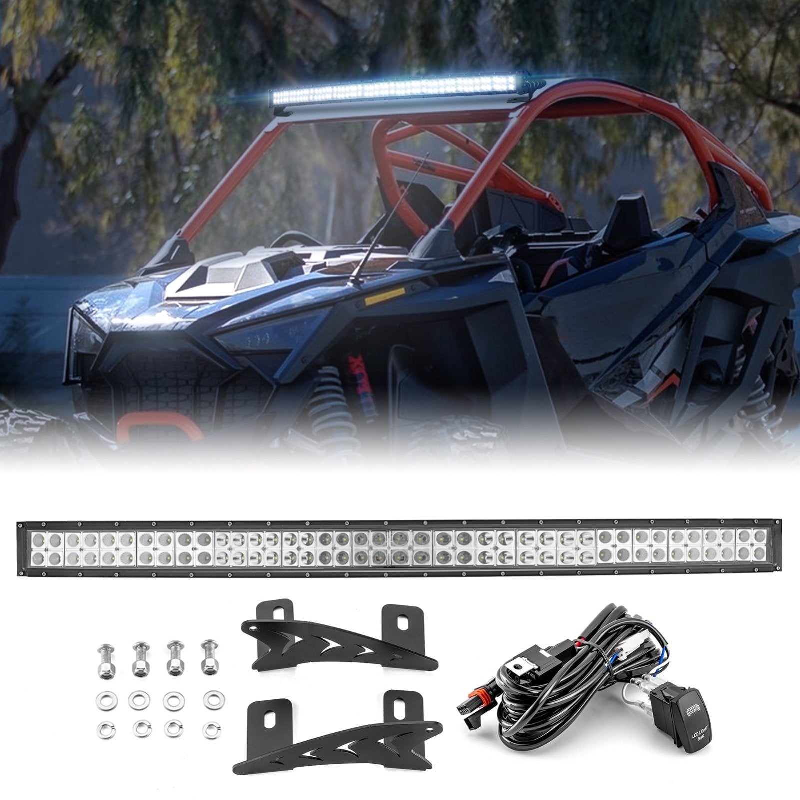 2022 - 2024 Polaris RZR Pro R Roof 42" Curved LED Light Bar Kit w/ Pulse Bus Bar - WeiSen - 80101030+70202008+80206007