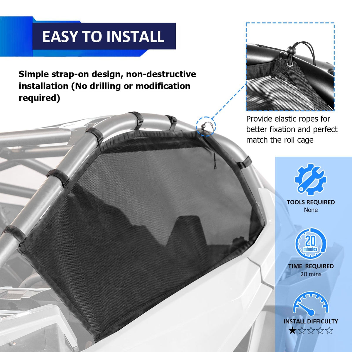 Upper Window Net Utv 2022-2024 Polaris RZR PRO R UTV Soft Side Window Net Sunshade Mesh | Weisen