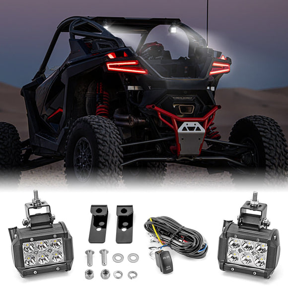 2022+ Polaris RZR Pro R Rear 18W LED Work Light Pod Mounting Bracket Wiring Harness Kit - WeiSen - 80104009+70201005+80206009