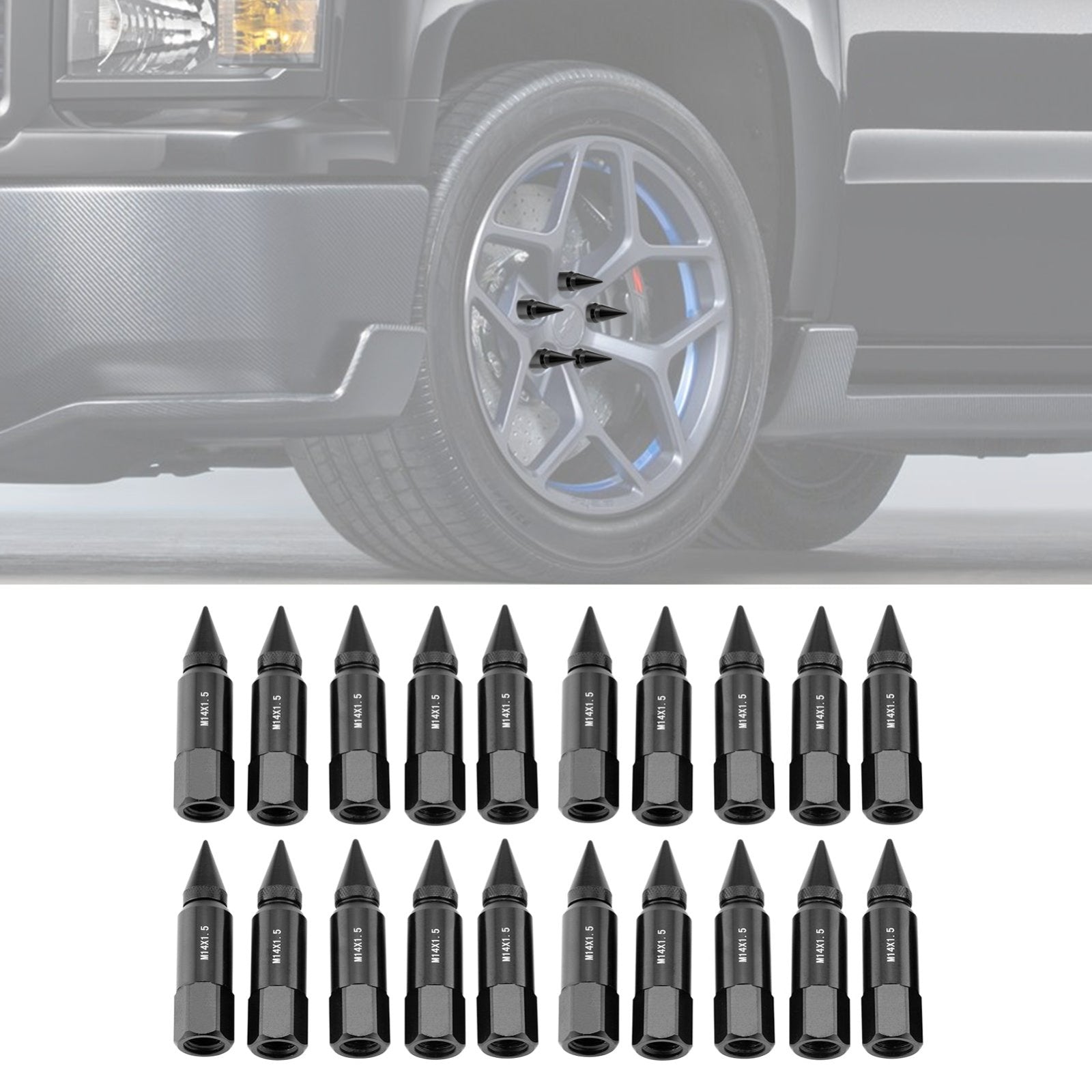 20x Black 14x1.5 Spike Lug Nuts for Chevrolet Silverado 1500 Sierra 1500 Tahoe Suburban - Weisen