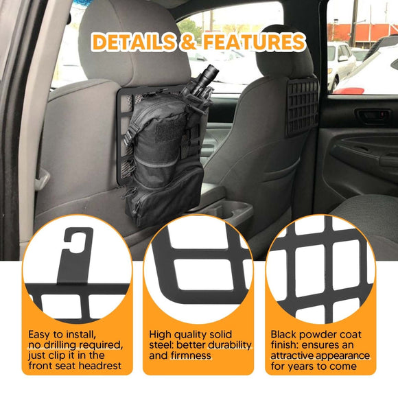 2nd & 3rd 2005 - 2023 Toyota Tacoma 2Pcs MOLLE Panel Seat Headrest Storage Metal Shelf - WeiSen - 70120010