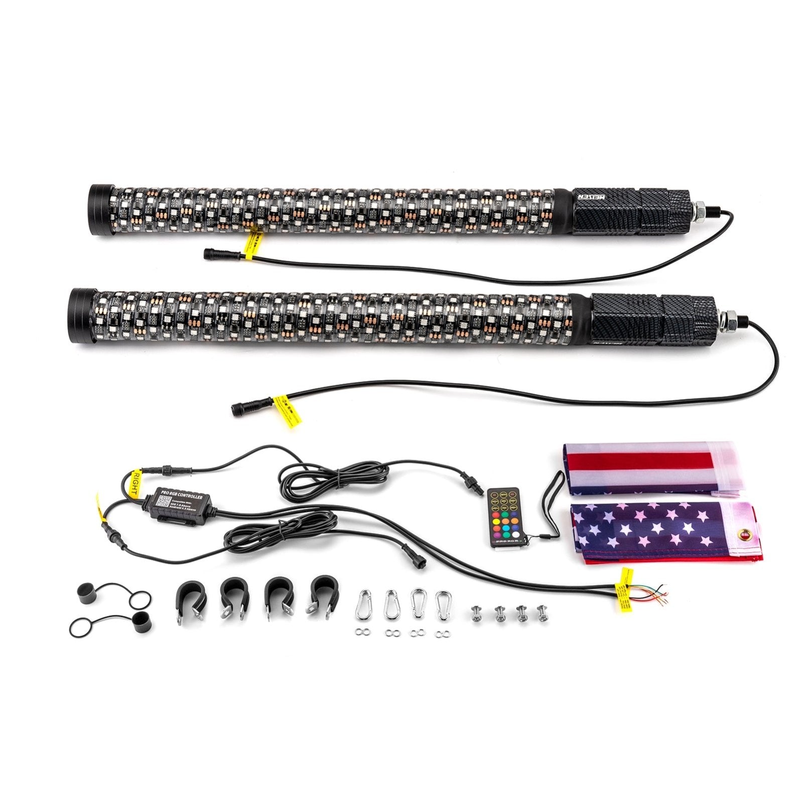 2PCS 2FT Fat RGB LED Whip Light w/ Flags for UTV ATV Truck | Bluetooth&Remote Control - Weisen