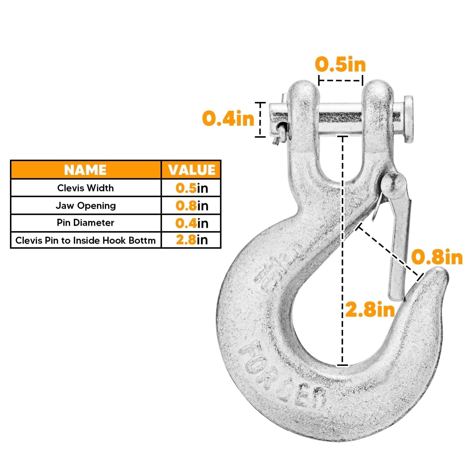 Grade 70 Pin Lock Clevis Grab Hook With Latch - 5/16 Inch Yellow Zinc (2 Pack)