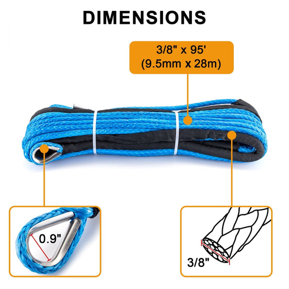 3/8" x 95' 20500LBs Synthetic Winch Line Cable Rope for Off Road Vehicle SUV Truck - WeiSen - 80310011