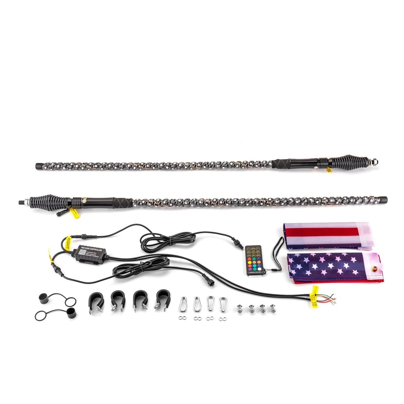 3FT RGB LED Whip Light w/ Flags for UTV ATV | Wireless Remote Control & Bluetooth App Control & 366 Modes - Weisen