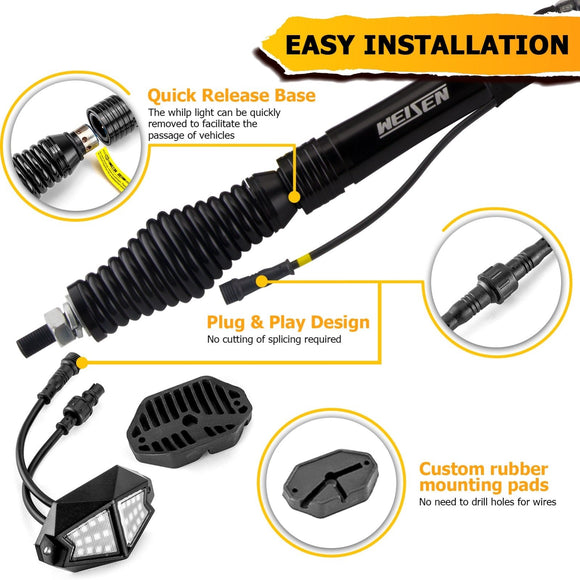 3FT RGB LED Whip Lights & Rock Lights Combo Kit for UTV ATV | Wireless Remote Control & Bluetooth App Control - WeiSen - 80204004