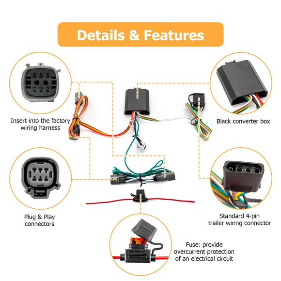 4 - Pin Trailer Wiring Harness w/ Plug & Play Connector for 2021 - 2025 Ford Bronco Sport - WeiSen - 70206021