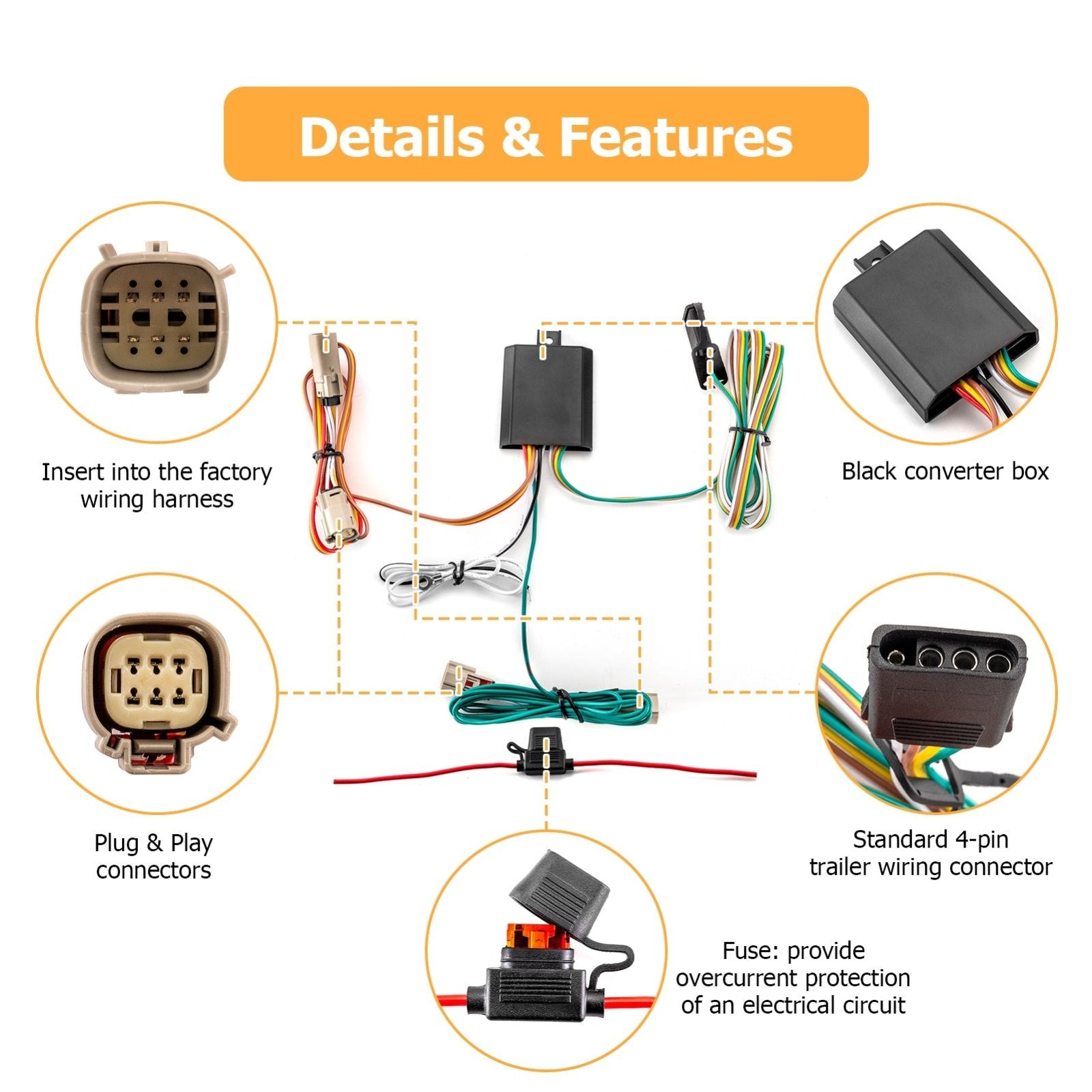 4-Pin Trailer Wiring Harness w/ Plug & Play Connector for 2021-2024 Ford Bronco w/ LED Tail light - Weisen