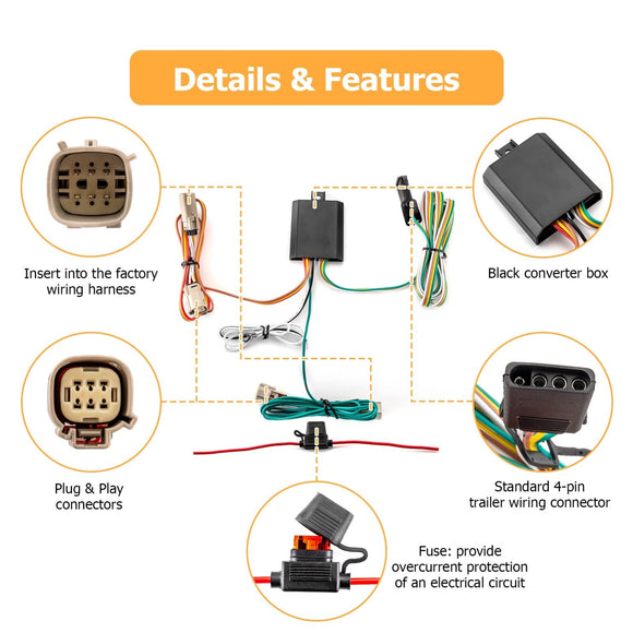 4 - Pin Trailer Wiring Harness w/ Plug & Play Connector for 2021 - 2024 Ford Bronco w/ LED Tail light - WeiSen - 70206019