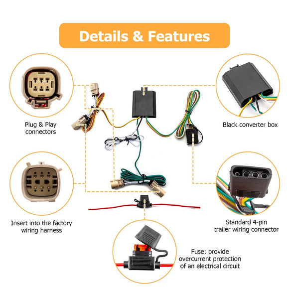 4 - Pin Trailer Wiring Harness w/ Plug & Play Connector for 2021 - 2024 Ford Bronco Without LED Tail Light - WeiSen - 70206020