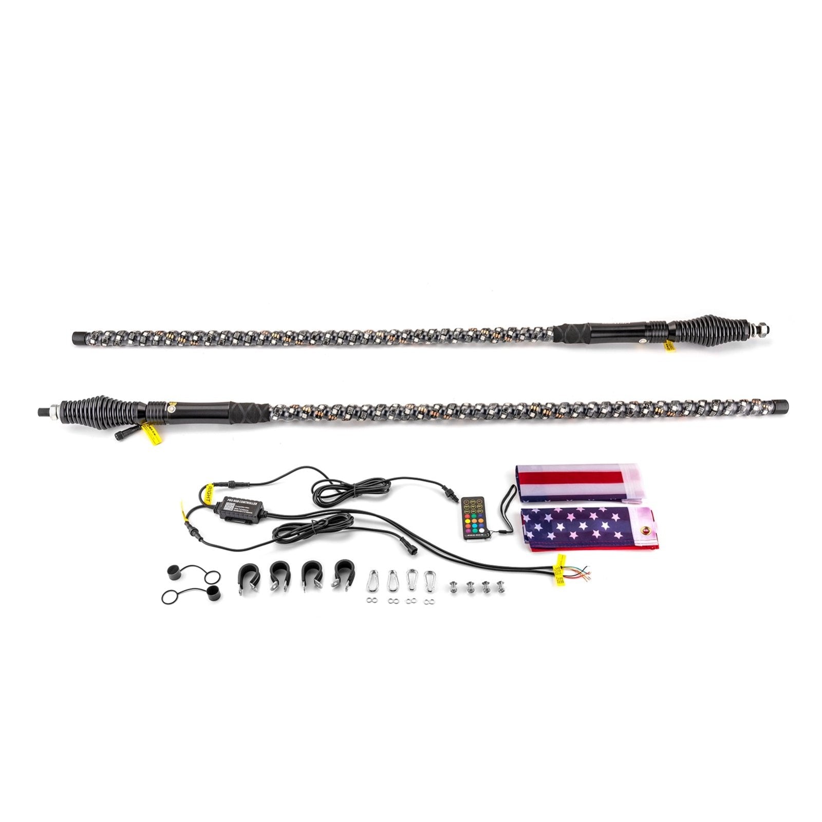 4FT RGB LED Whip Light w/ Flags for UTV ATV | Wireless Remote Control & Bluetooth App Control & 366 Modes - Weisen