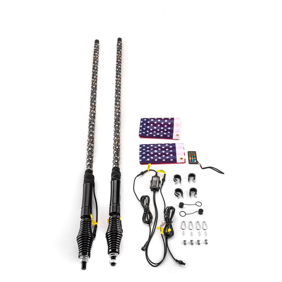 4FT RGB LED Whip Light w/ Flags for UTV ATV | Wireless Remote Control & Bluetooth App Control & 366 Modes - WeiSen - 80204003