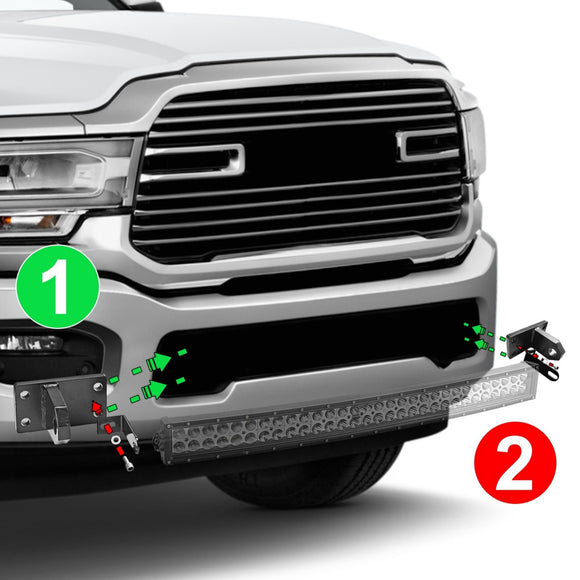 4th Gen 2010 - 2019 Dodge RAM 2500/3500/4500 Tow Hooks & 32'' LED Light Bar Mount Bracket - WeiSen - ZT014 - A