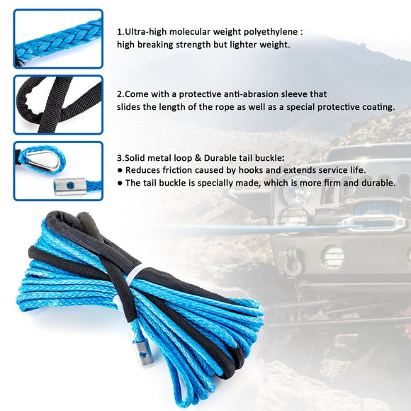 5/16" x 50' Synthetic Winch Line Cable Rope 8500LBs for ATV UTV SUV Truck Boat - WeiSen - 80310010