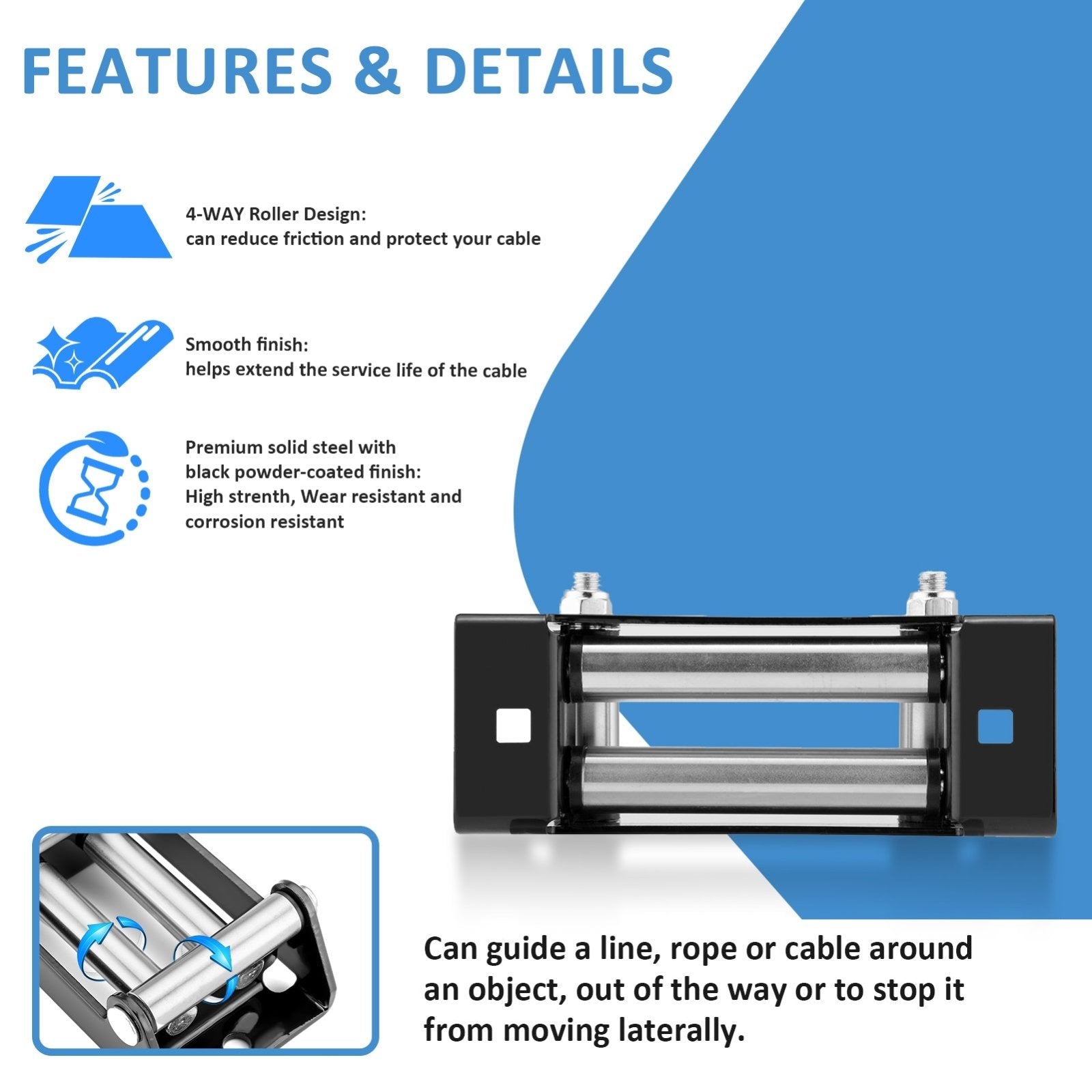 6“ Winch Roller Fairlead Cable Guide for 4000-5500 LBS Jeep SUV UTV Truck Winch - Weisen