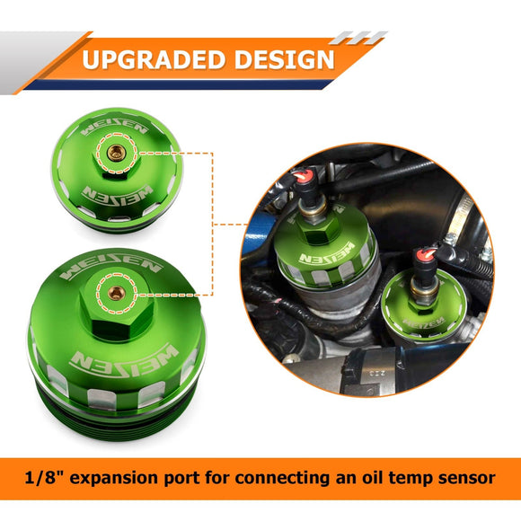 6061 Aluminum Oil Fuel Fill Filter Cap Kit for 2003 - 2007 Ford Powerstroke 6.0L F250/F350 Super Duty - WeiSen - 70507001
