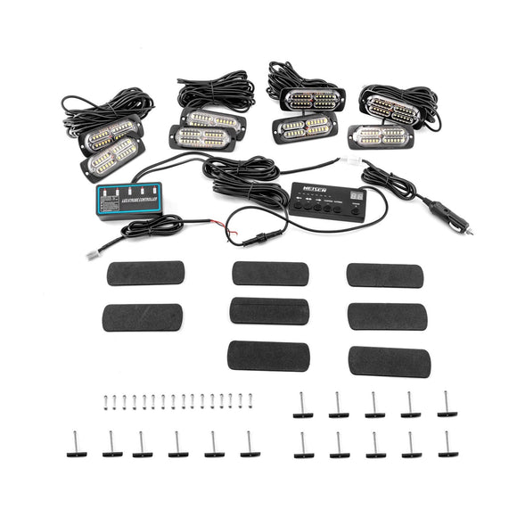 8PCS Universal Surface Mount Dual Row 24LEDs Amber White Emergency Hazard Warning Strobe Lights Kit - WeiSen - 70207002
