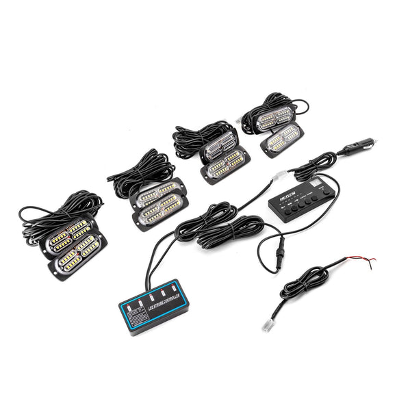 8PCS Universal Surface Mount Dual Row 24LEDs Amber White Emergency Hazard Warning Strobe Lights Kit - WeiSen - 70207002