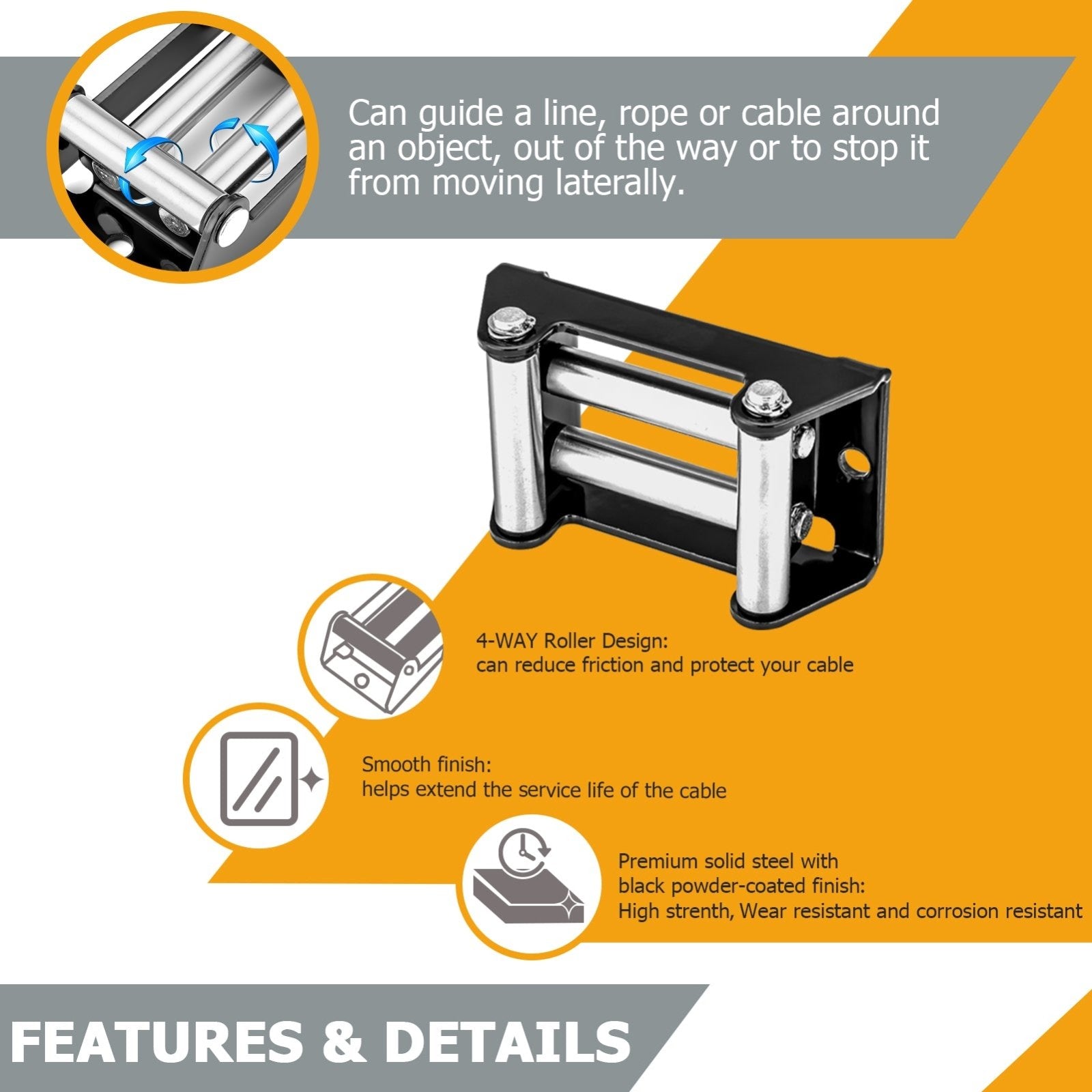 ATV UTV 4-Way 4-1/4" Winch Roller Fairlead Cable Guide for 3000-4000 LBS - Weisen