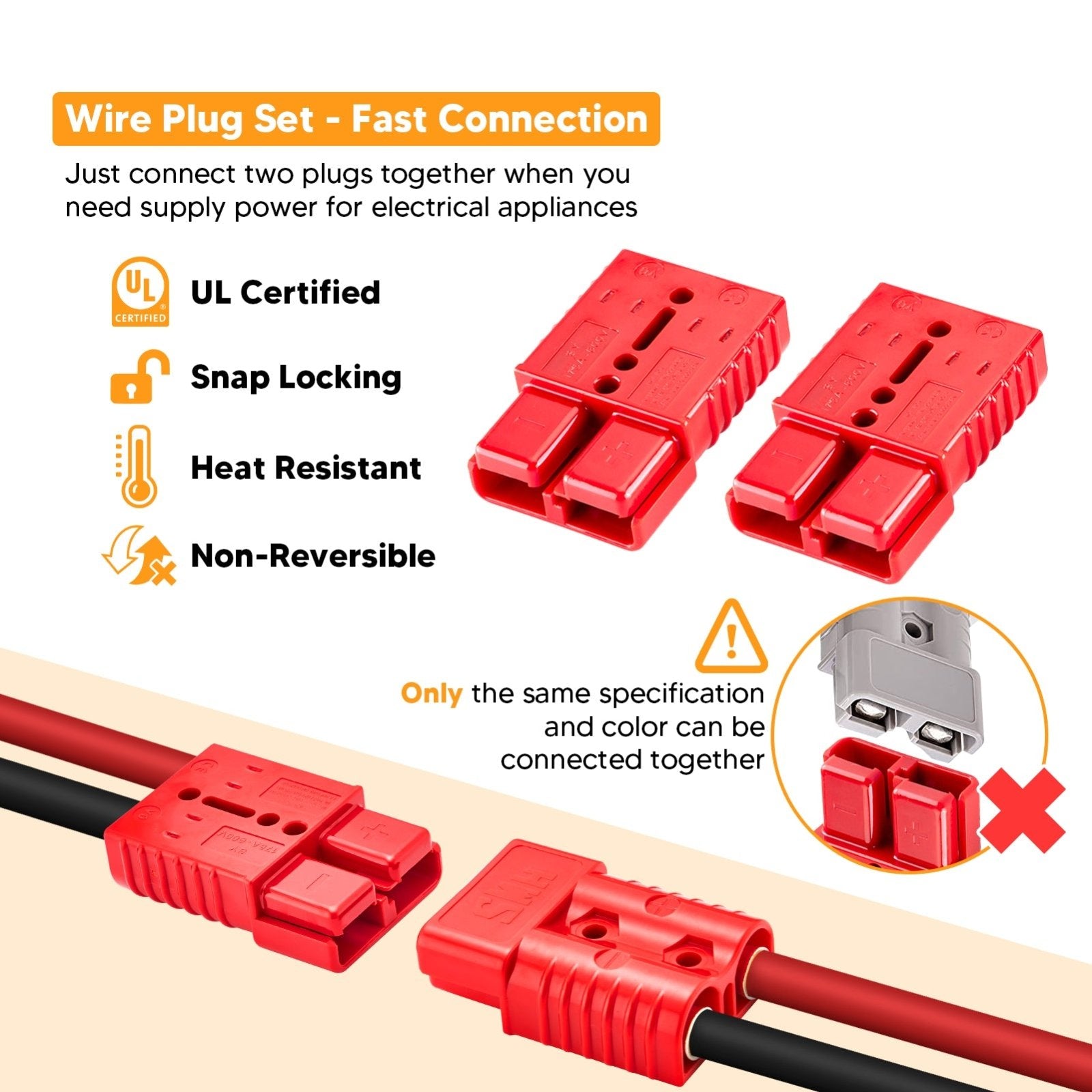 Battery Quick Connect Disconnect Electrical Plug Kit - 2-4 Gauge Winch Trailer - Weisen