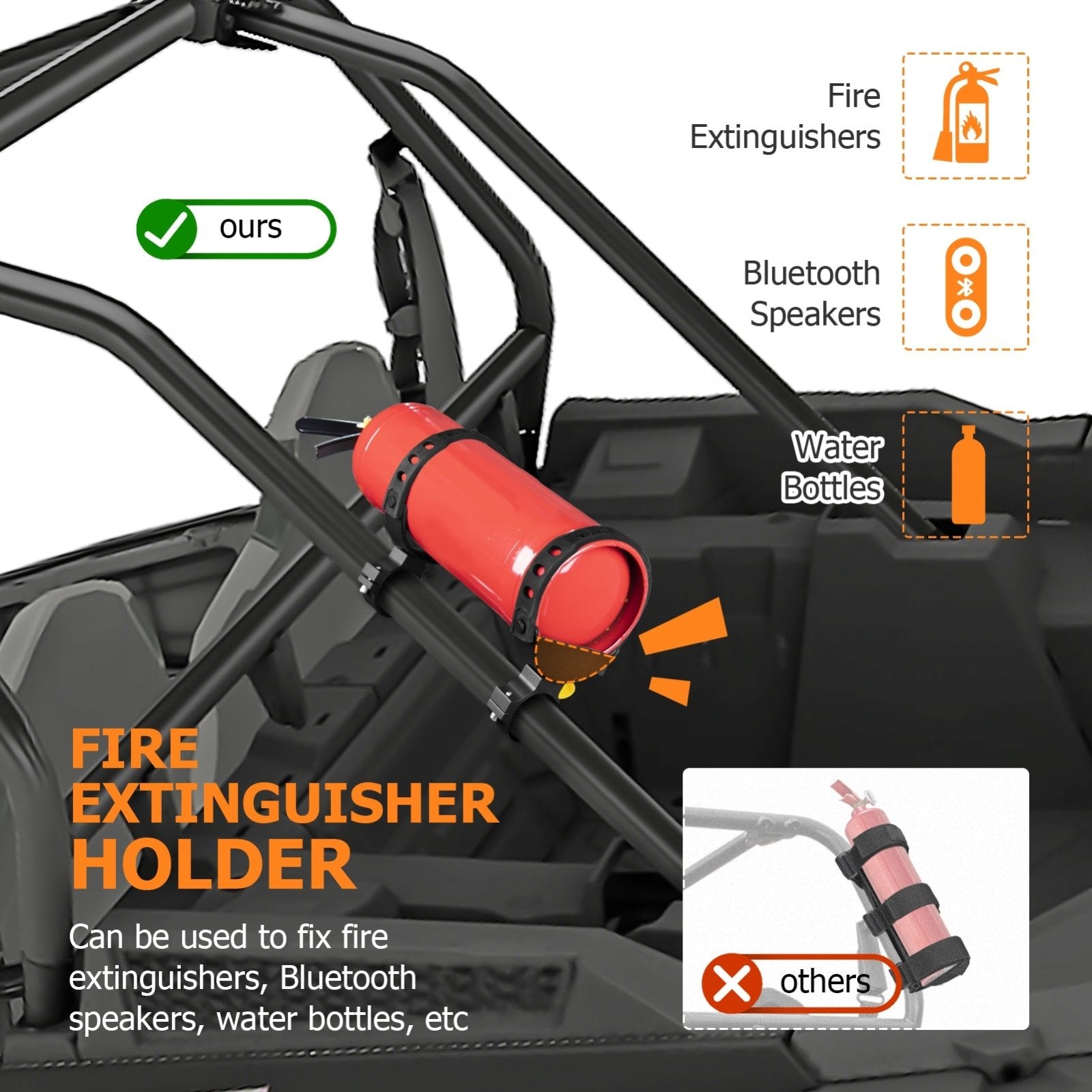 Cam Am Kawasaki Yamaha 1" - 2" Tubes Roll Cage Quick - Release Fire Extinguisher Holder Bracket - WeiSen - 80120012