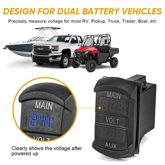 Car Motorcycle ATV UTV RV Vehicles Marine Boat LED Digital Dual Voltmeter Voltage Rocker Switch - WeiSen - 70220004