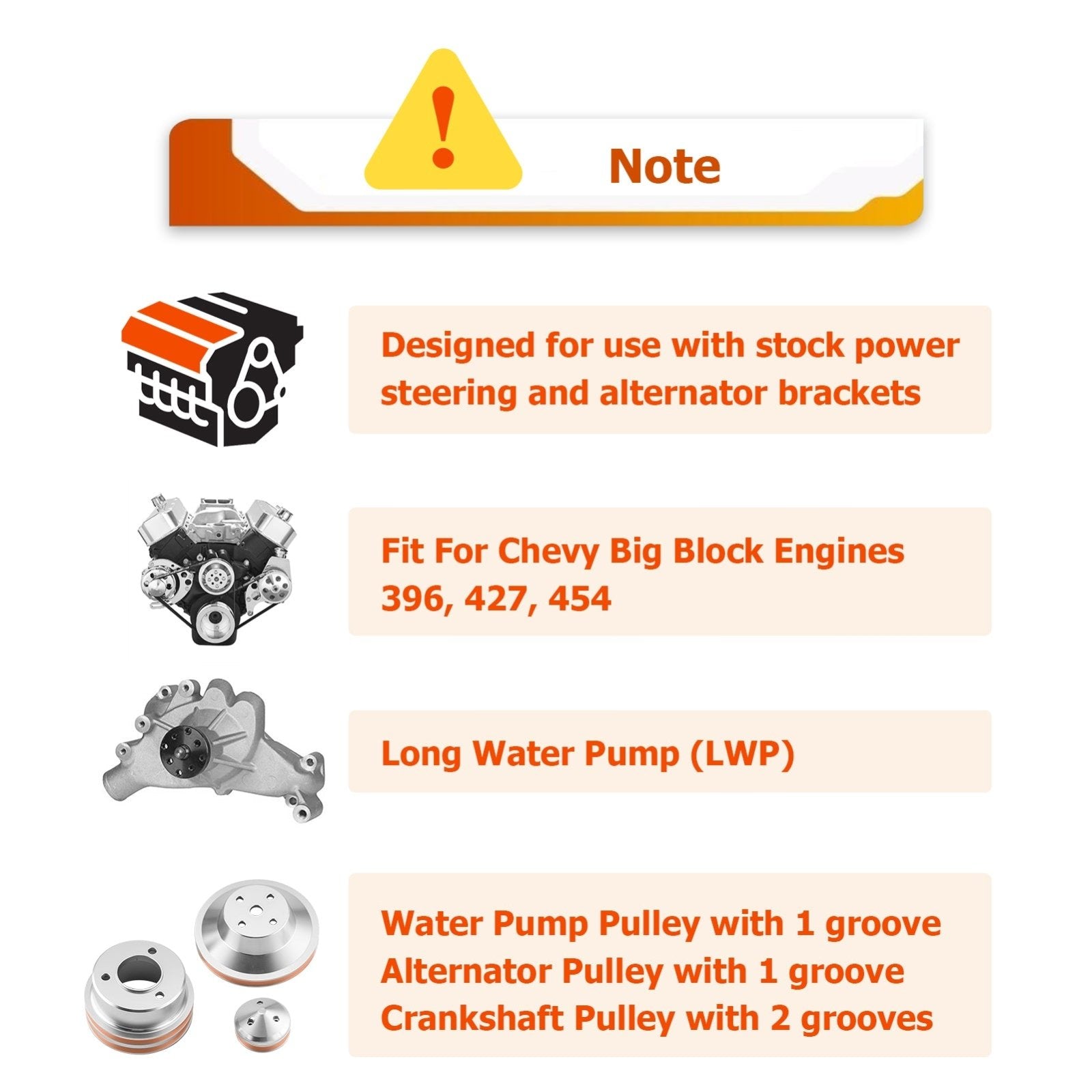 Chevy Big Block 396 427 454 Long Water Pump+Crankshaft+Alternator Pulley Kit - Weisen