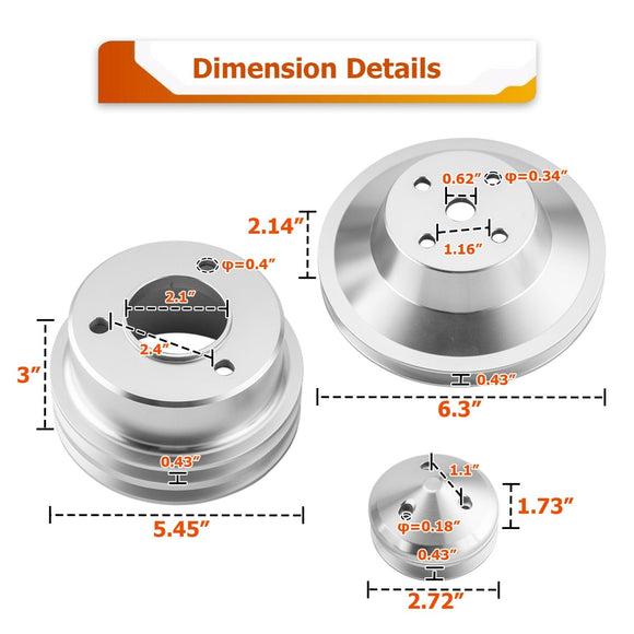 Chevy Big Block 396 427 454 Long Water Pump+Crankshaft+Alternator Pulley Kit - WeiSen - 70505014
