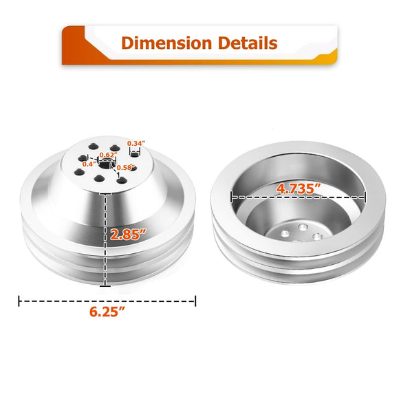 Chevy Big Block Billet Aluminum Water Pump Pulley 2 Groove Short Water Pump - WeiSen - 70505009