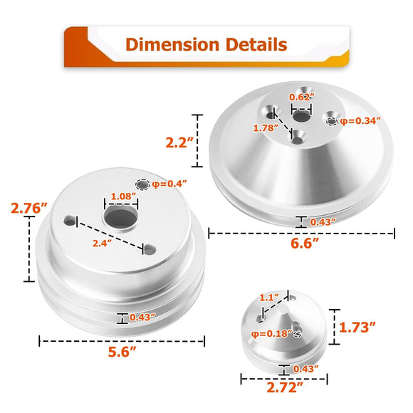Chevy Small Block Engines 283 302 305 327 350 400 Long Water Pump V - Belt Pulley Kit - WeiSen - 70505008