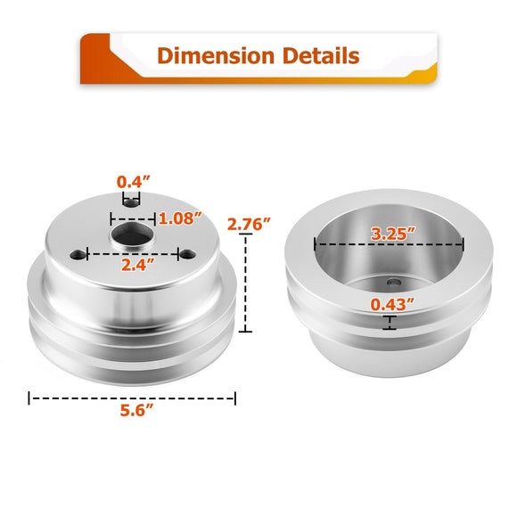Crankshaft Pulley w/ 2 Groove Fit Chevy Small Block Engines 283 302 305 327 350 400 Long Water Pump - WeiSen - 70505007