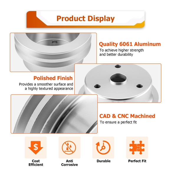 Crankshaft Pulley w/ 2 Groove Fit Chevy Small Block Engines 283 302 305 327 350 400 Long Water Pump - WeiSen - 70505007