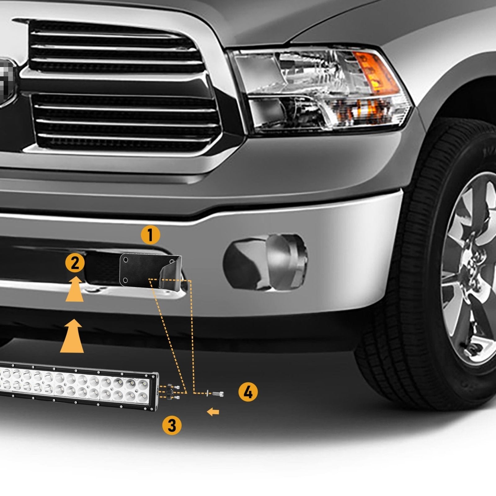 Dodge Ram 2500 3500 LED Curved Light Bar with Wiring Kit and Hidden Bumper Mounting Brackets - Weisen